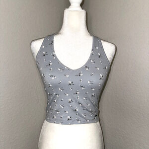Hollister Halter Top Womens Medium Blue Floral Print Crop V-Neck Casual Pullover